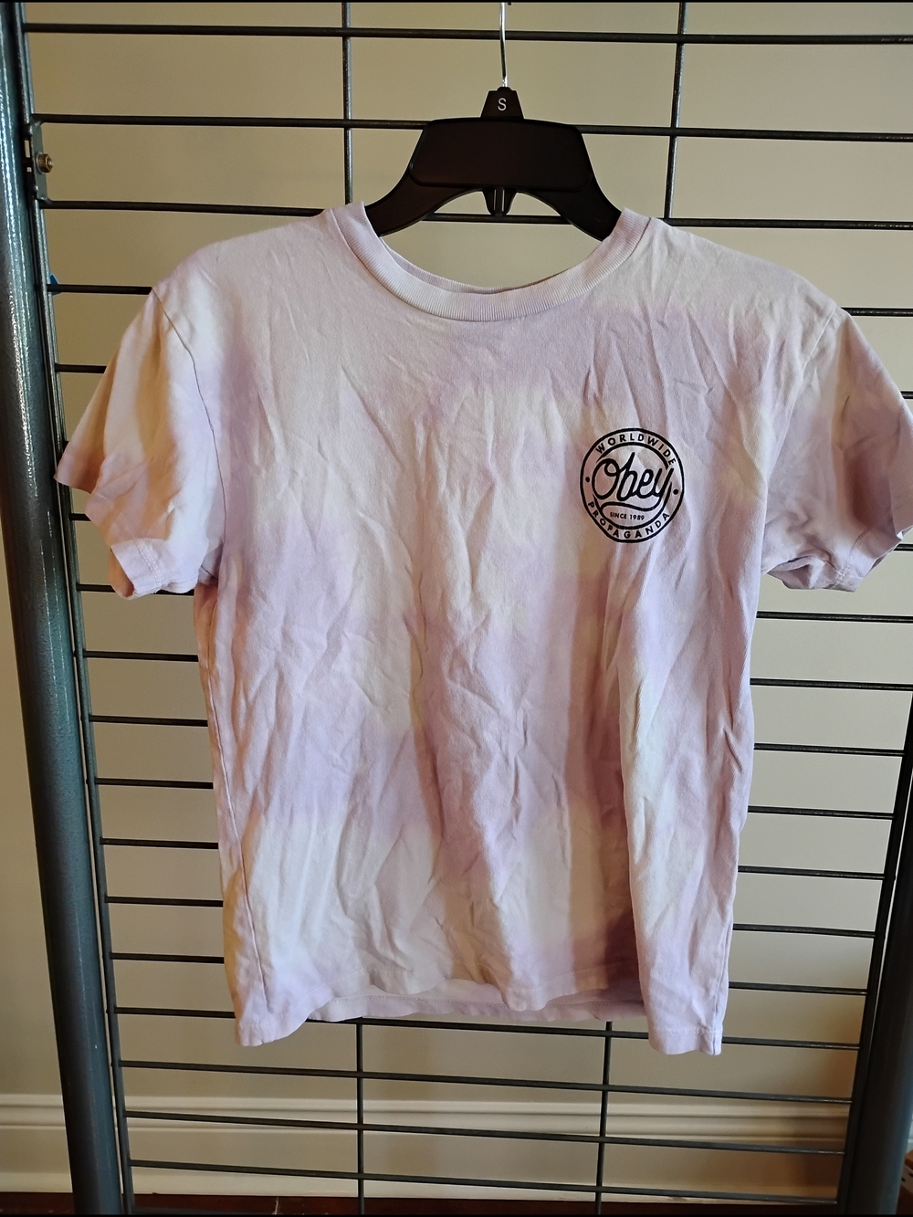 Obey Tie-Dye Logo T-Shirt Lavender Pink Short Sleeve Cotton Streetwear Mens